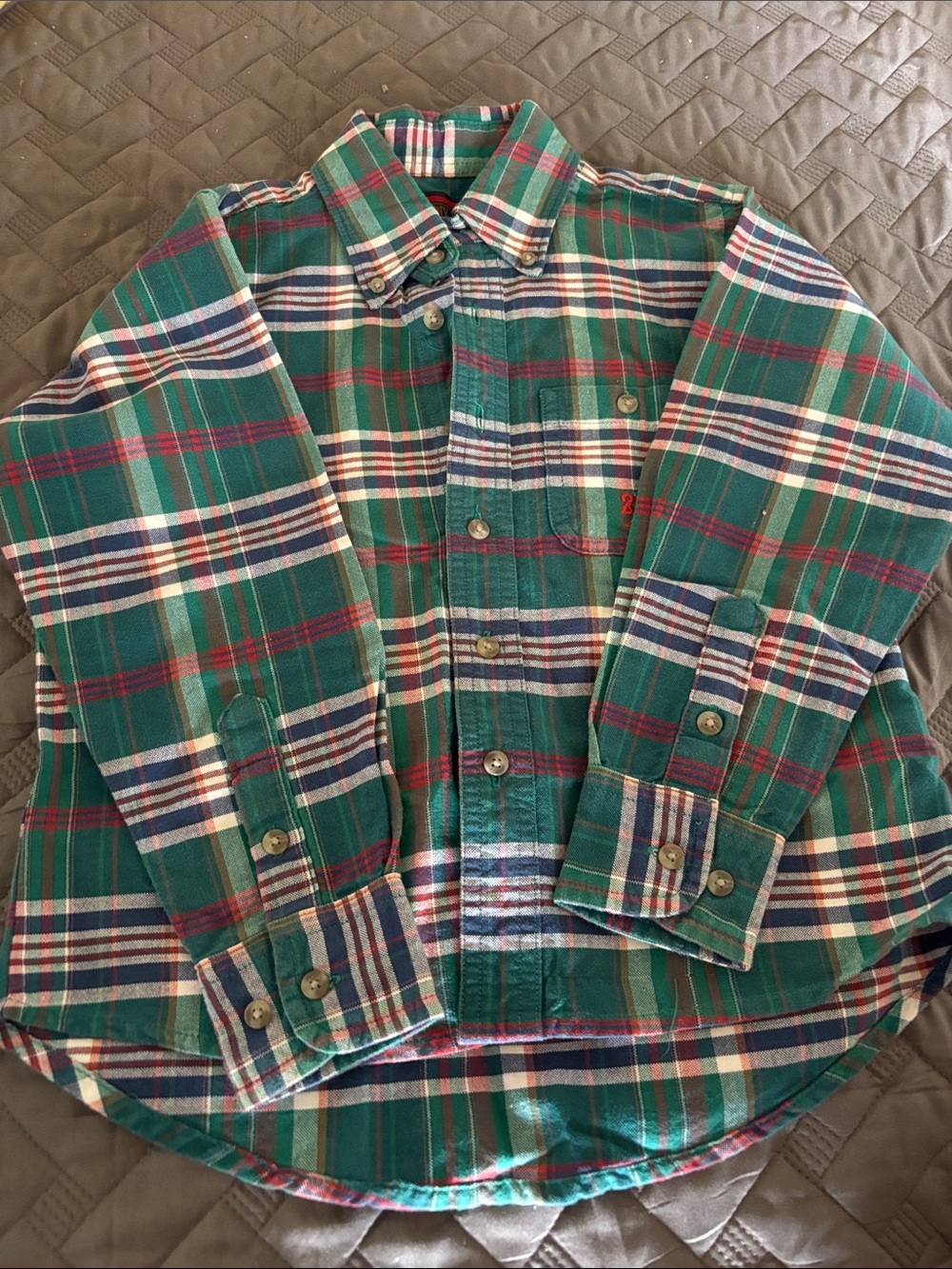 Boys Small 20x Green Plaid Button-Down Shirt